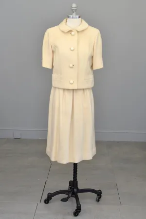 1950s Cream Cashmere Blazer Skirt Suit