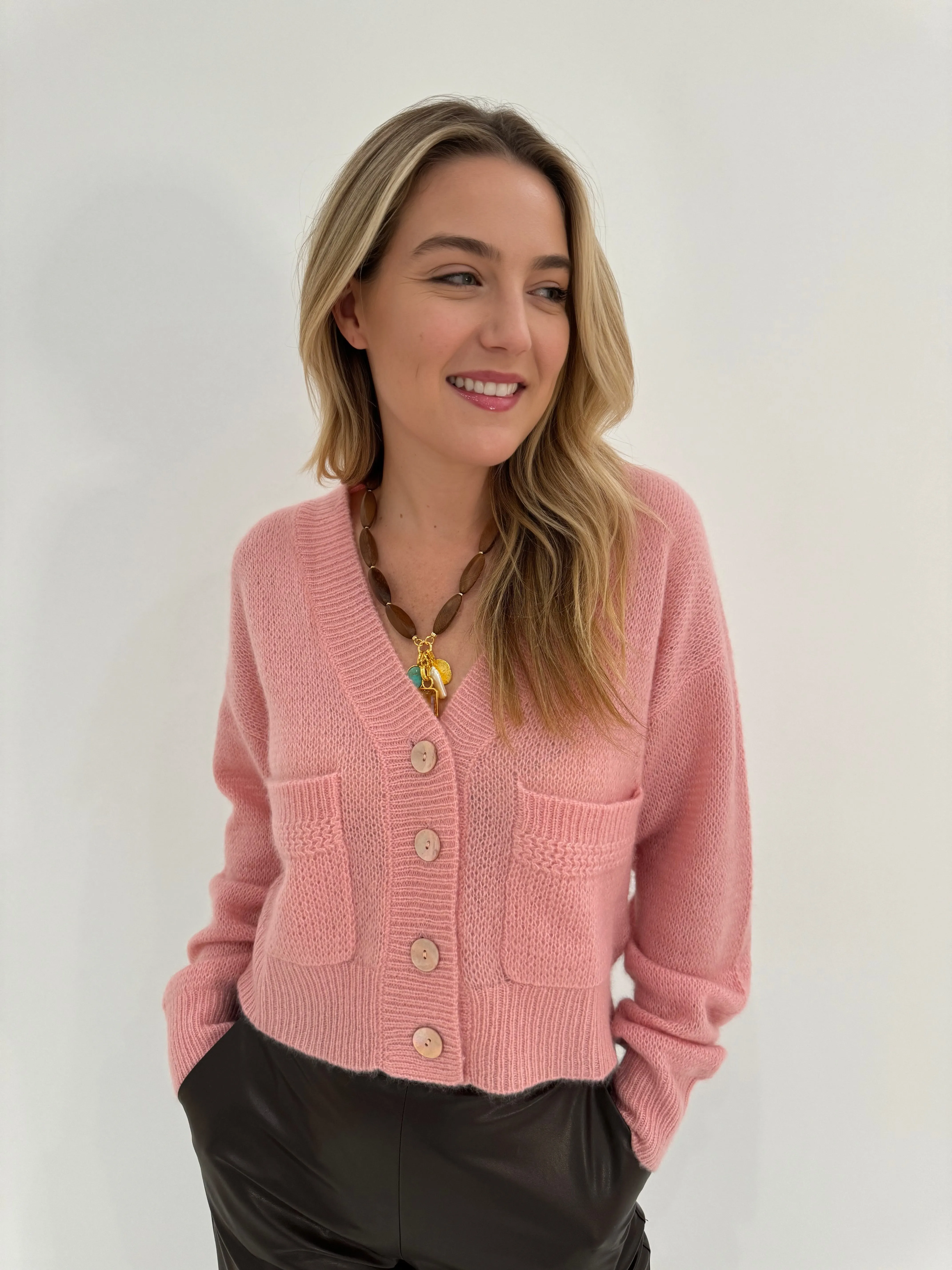 Amara Lolas Cropped Bomber Cardigan - Tea Rose