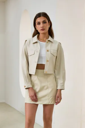 Aston Beige Cropped Faux Leather Jacket