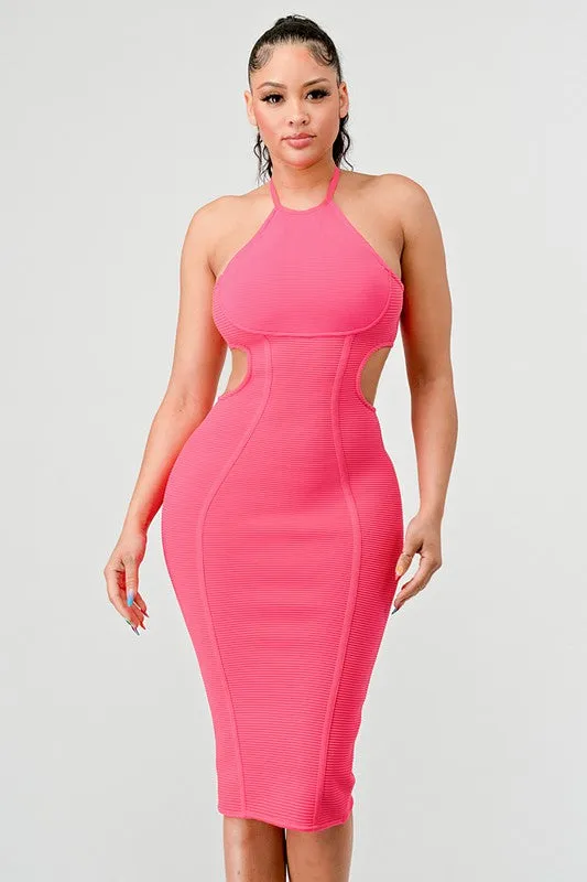 Athina HALTER HOLLOW OUT BODYCON BANDAGE DRESS