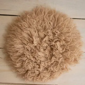 Babymoon (60CM) Round Wool Flokati Fur Blanket Photoshoot Props - Light Brown