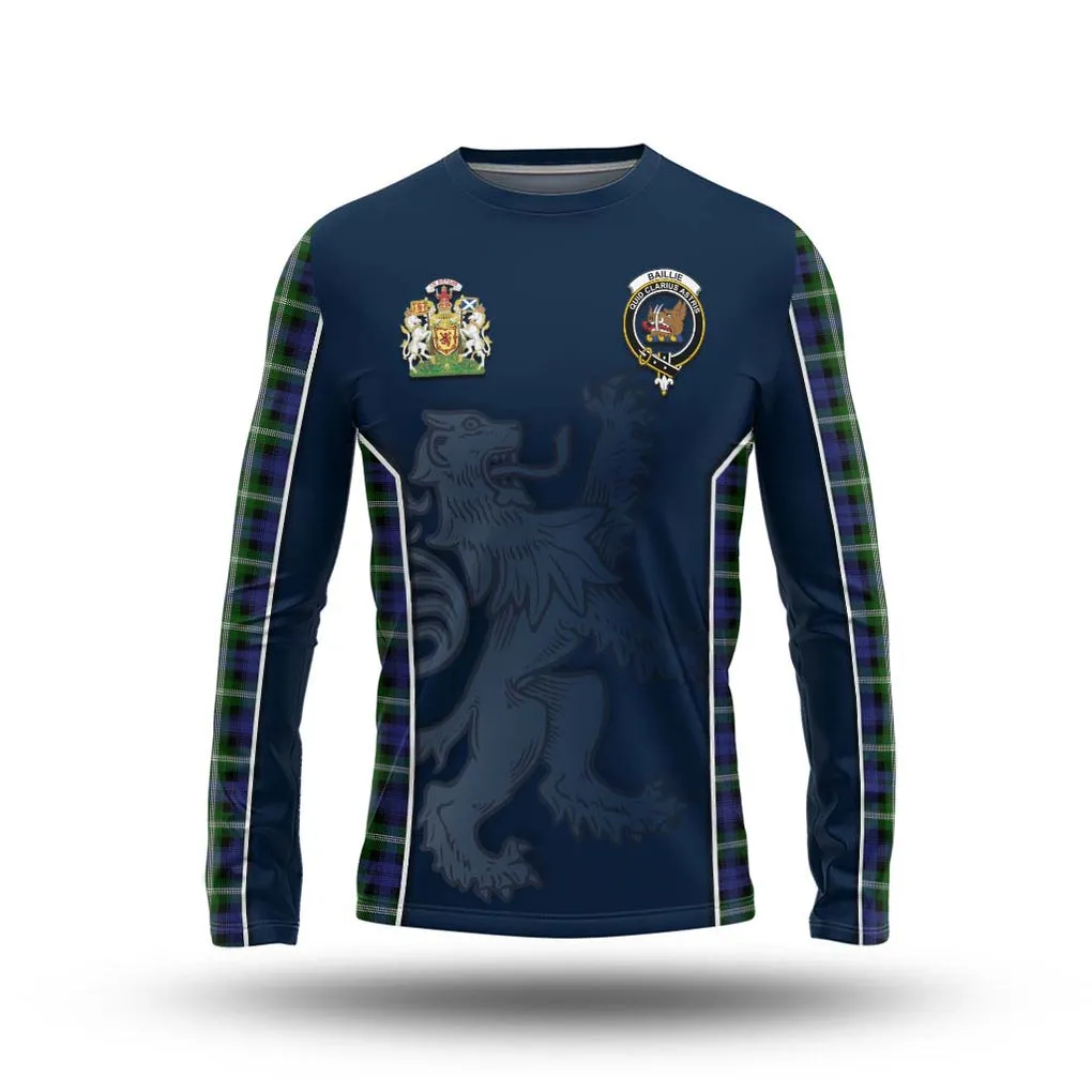 Baillie of Polkemmet Tartan Long Sleeve T-Shirt with Family Crest and Lion Rampant Vibes Sport Style