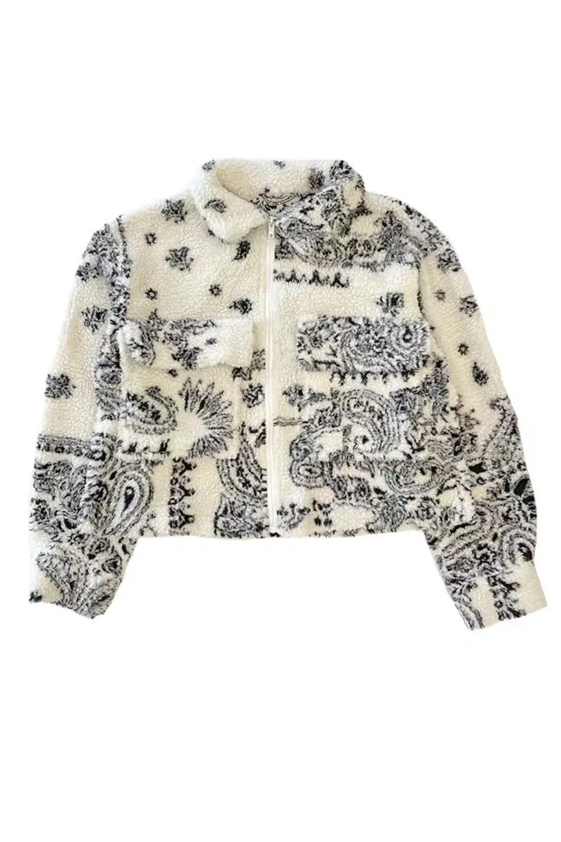 Bandana print teddy jacket