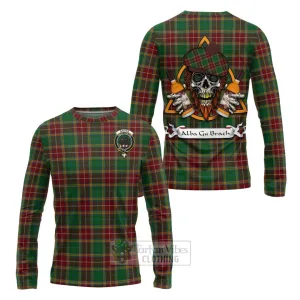 Baxter Tartan Long Sleeve T-Shirt with Family Crest and Bearded Skull Holding Bottles of Whiskey