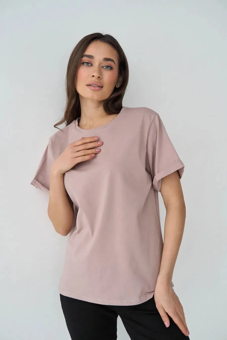 Beige Oversized Roll Up Sleeve T-Shirt