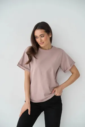 Beige Oversized Roll Up Sleeve T-Shirt