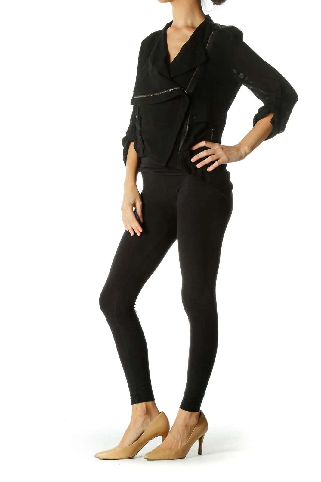 Black Asymmetric Zippered Jacket