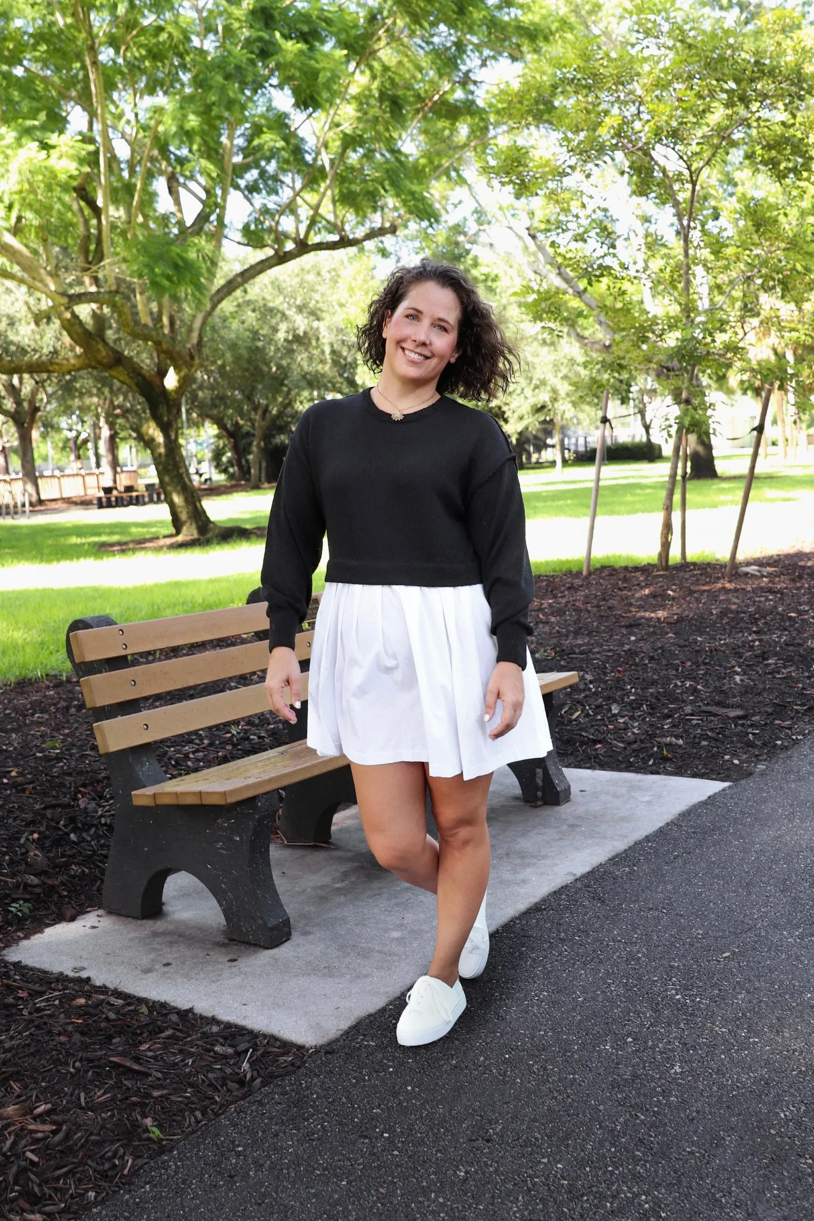 Black Knit Woven Combo Mini Dress