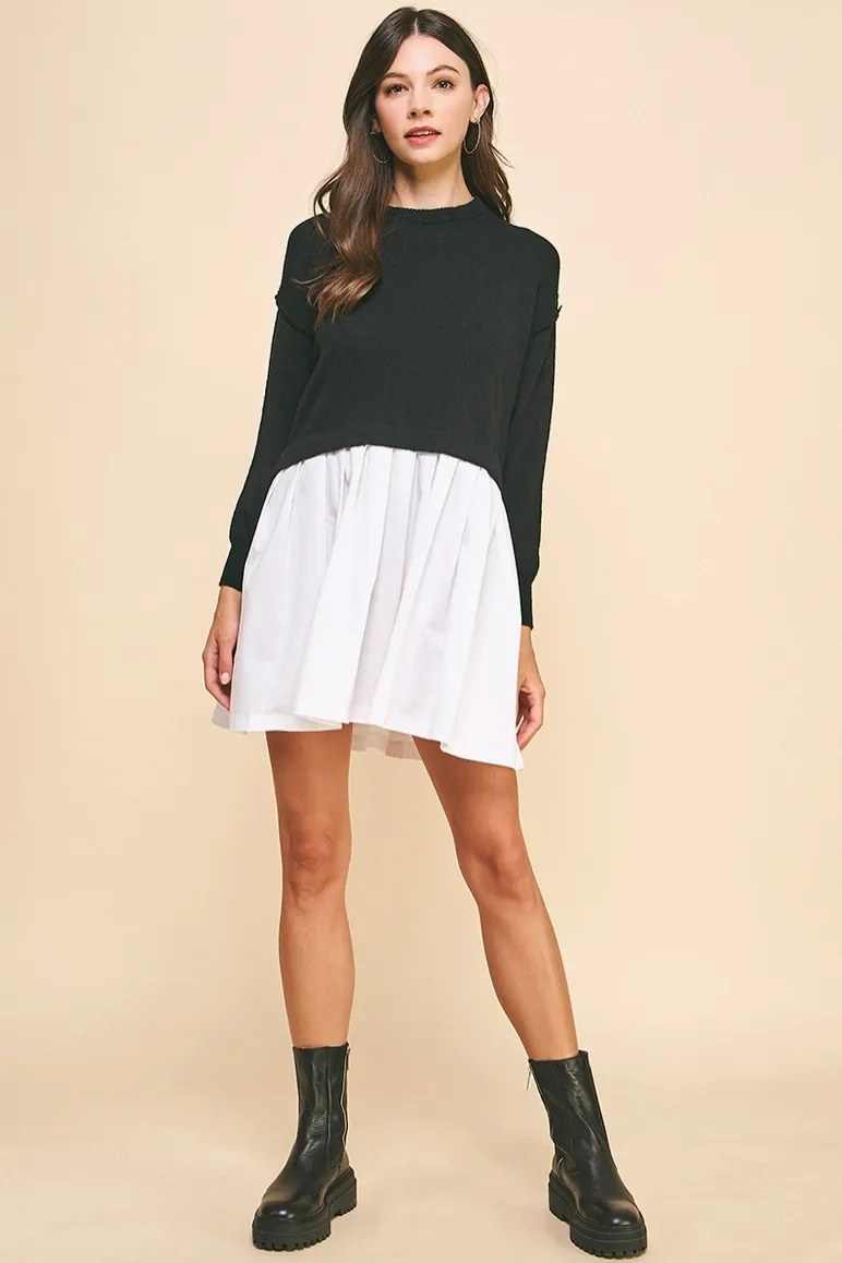 Black Knit Woven Combo Mini Dress