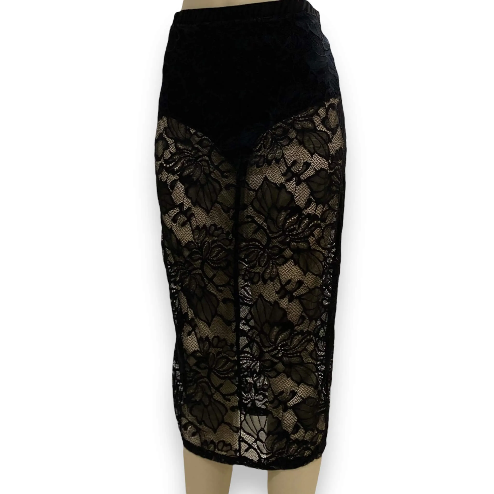 Black Lace Panty Midi Skirt