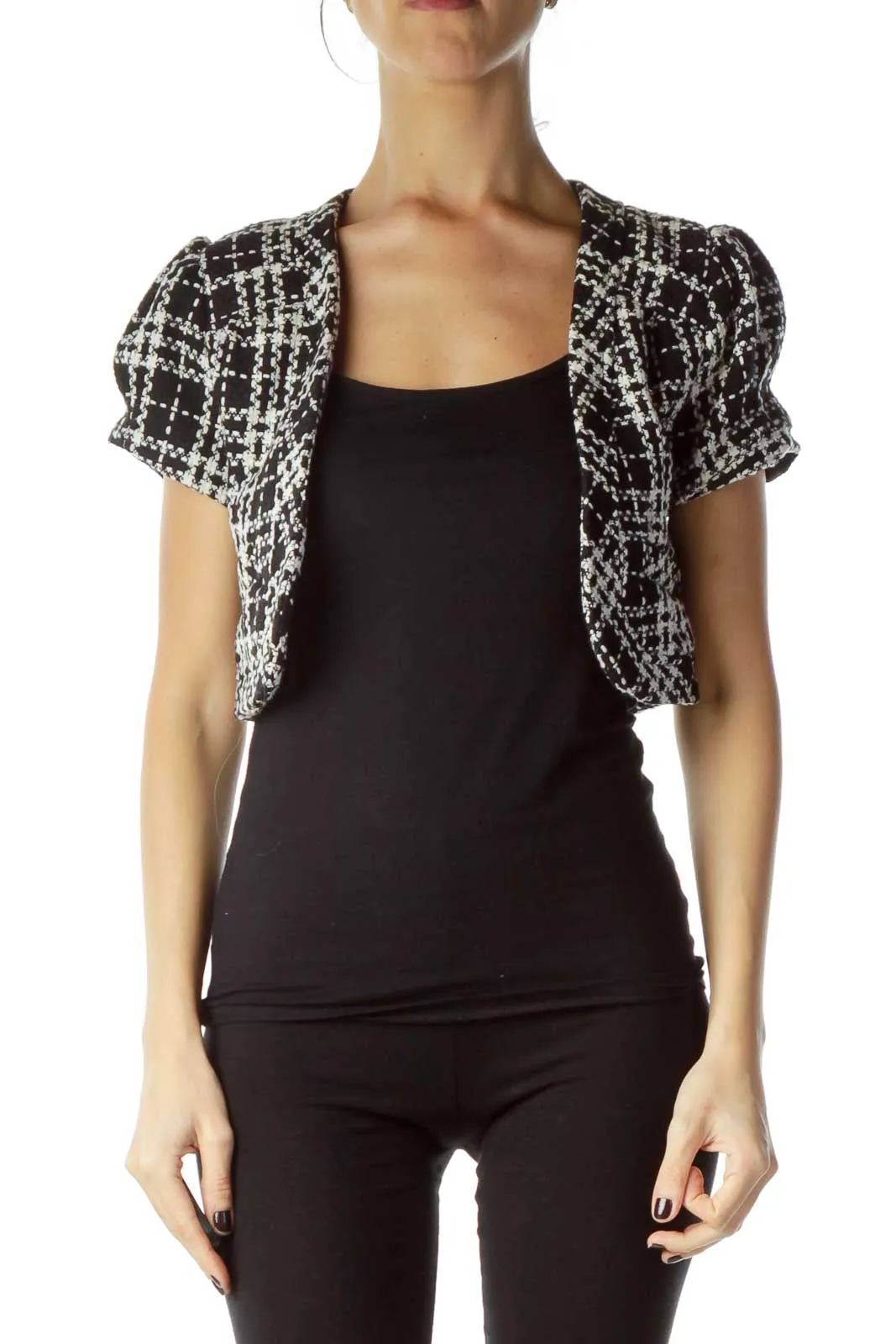 Black White Tweed Cropped Jacket