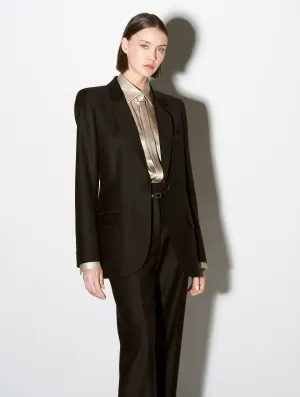 Black wool gabardine and cashmere suit jacket