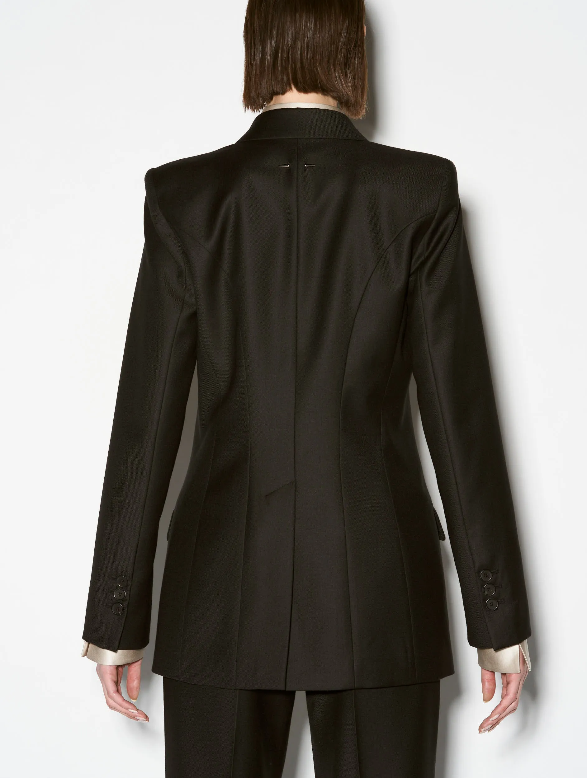 Black wool gabardine and cashmere suit jacket