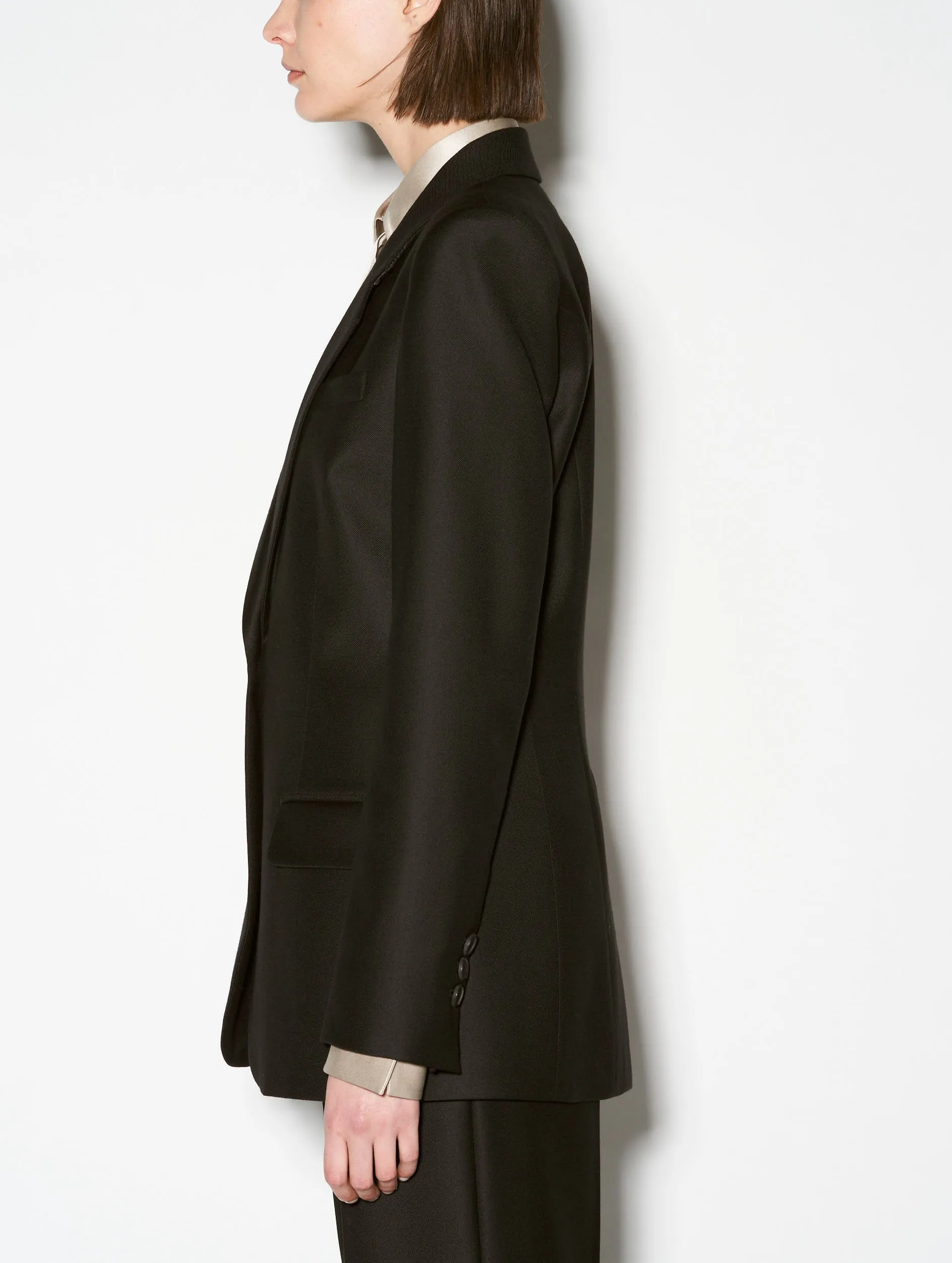 Black wool gabardine and cashmere suit jacket