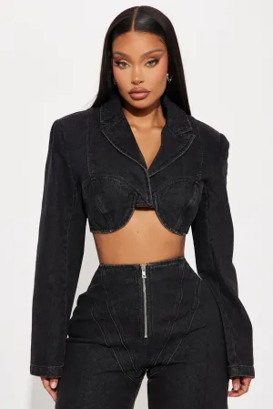 Block You Out Non Stretch Denim Bolero Jacket - Dark Wash