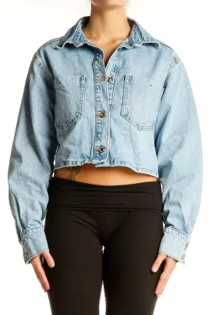 Blue Cropped Denim Jacket