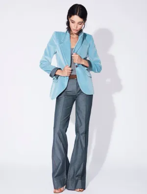 Blue denim smooth velvet suit jacket