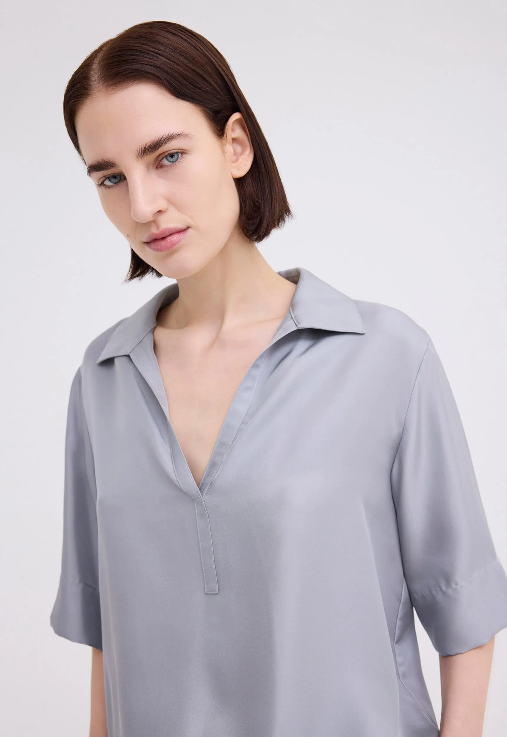 Blume Silk Twill Top - Oxide Grey