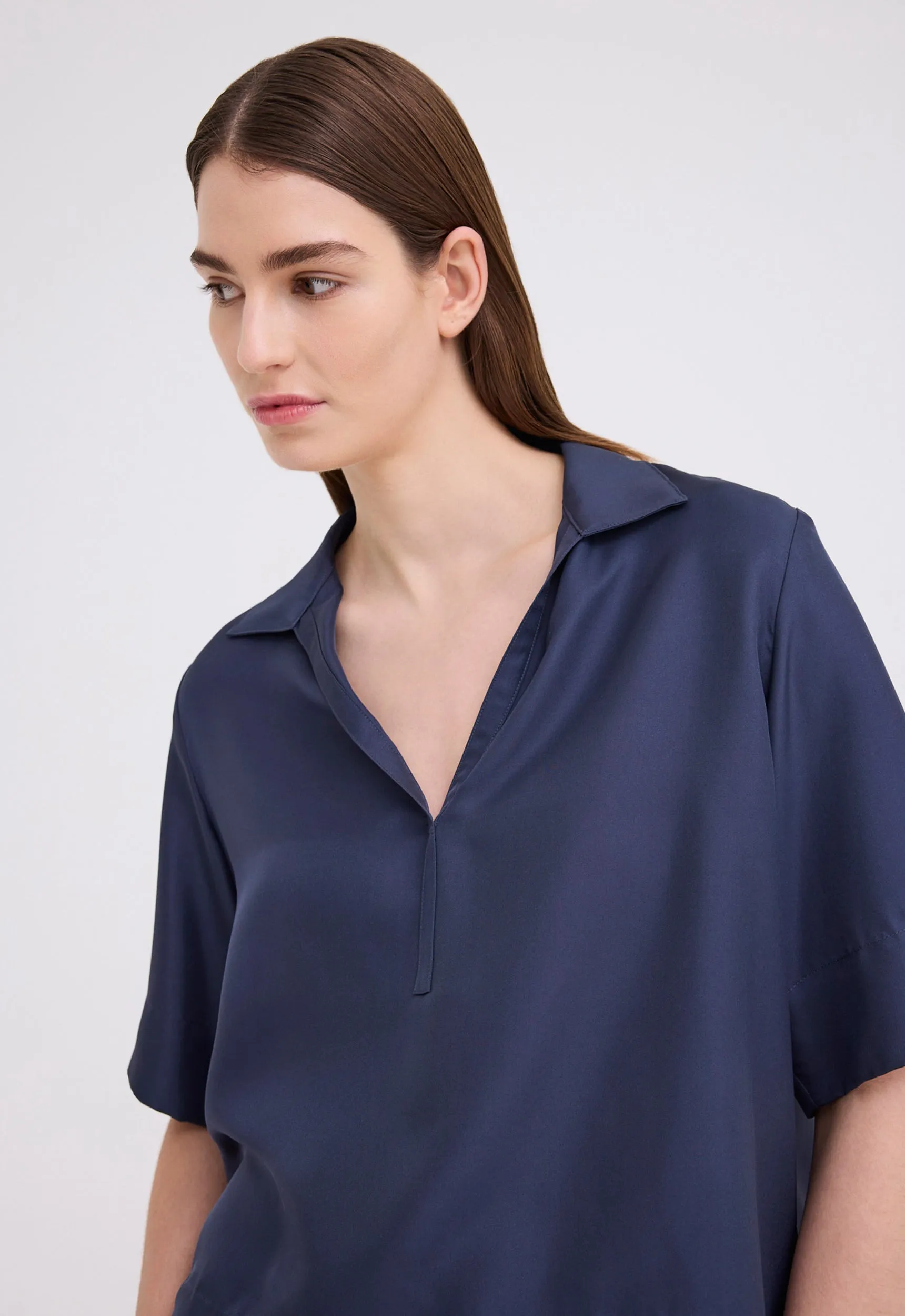 Blume Silk Twill Top - Sly Blue