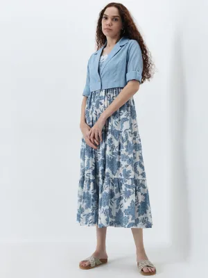 Bombay Paisley Dusty Blue Tiered Cotton Dress with Jacket