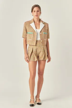 Boucle Cropped Jacket With Trim