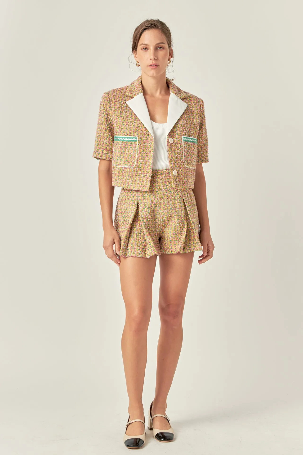 Boucle Cropped Jacket With Trim