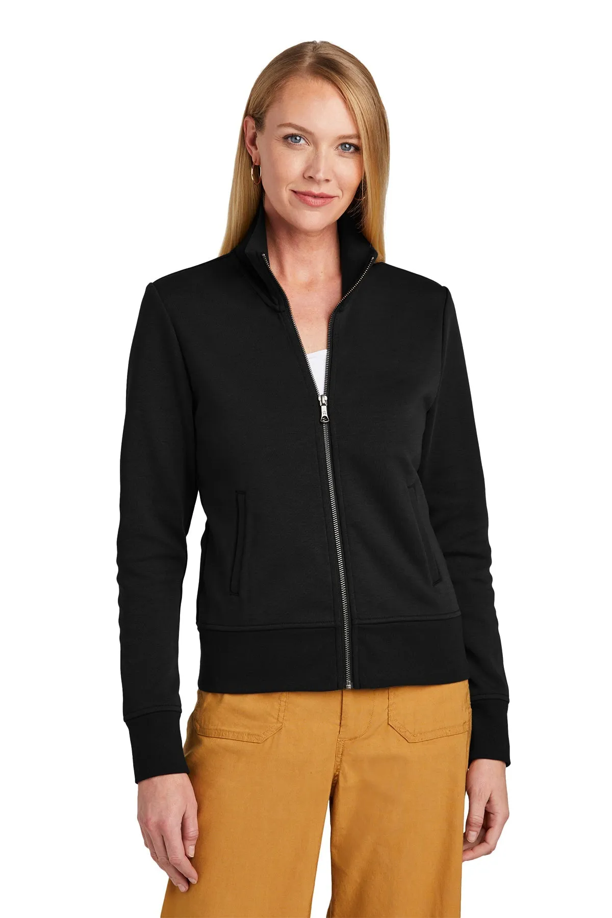 Brooks Brothers Womens Double-Knit Full-Zip, Deep Black