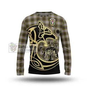 Buchanan Dress Tartan Long Sleeve T-Shirt with Family Crest Celtic Wolf Style