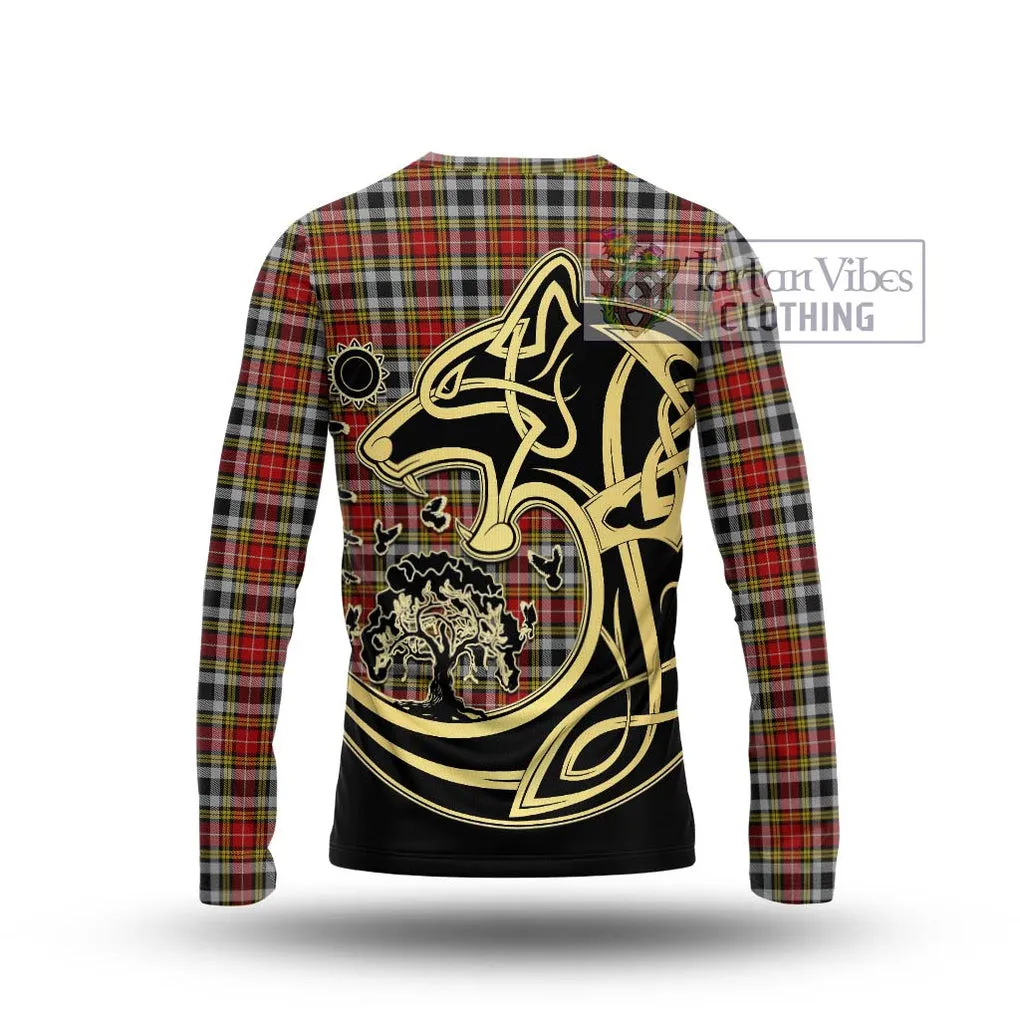 Buchanan Old Dress Tartan Long Sleeve T-Shirt with Family Crest Celtic Wolf Style