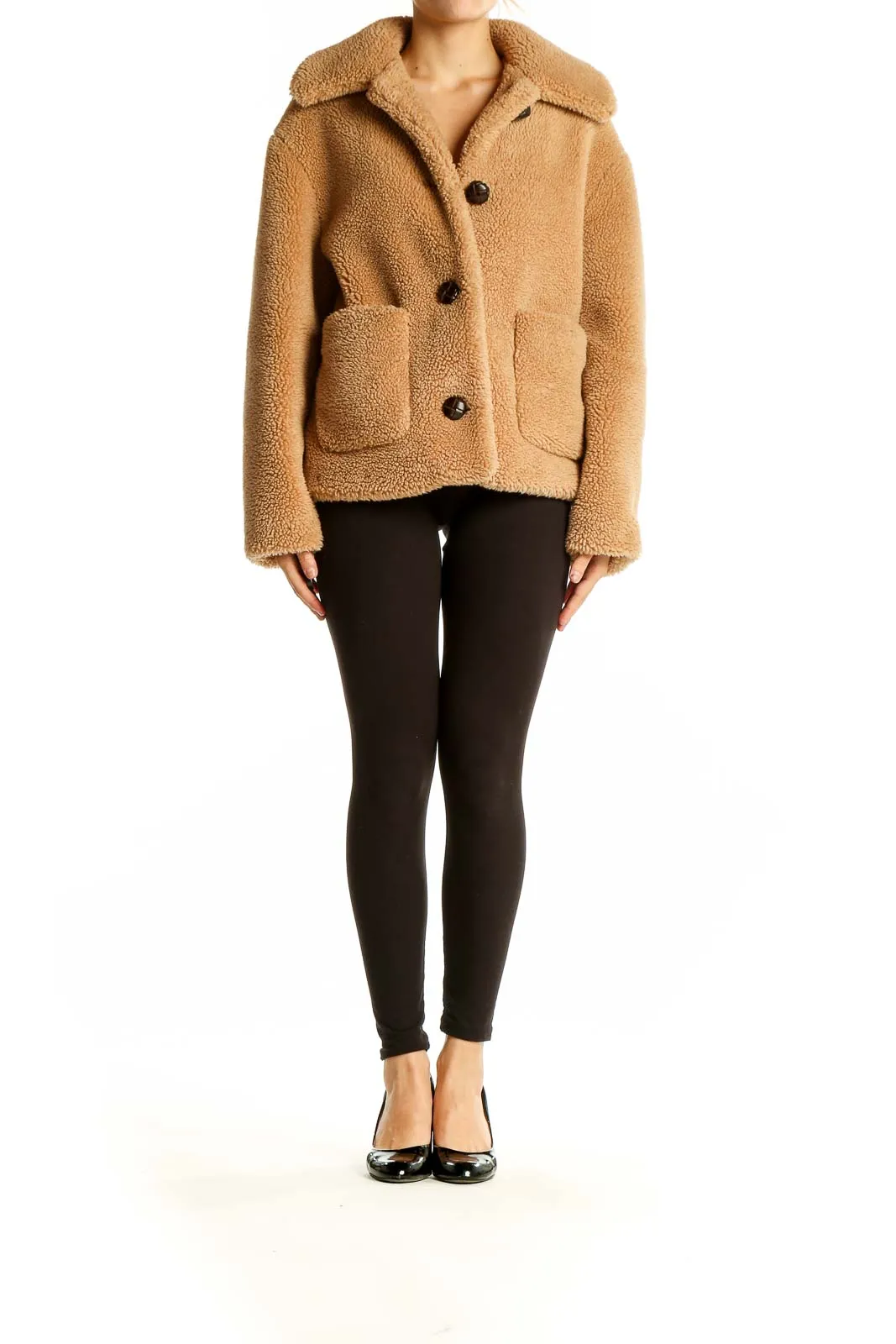 Camel Teddy Bear Cropped Jacket