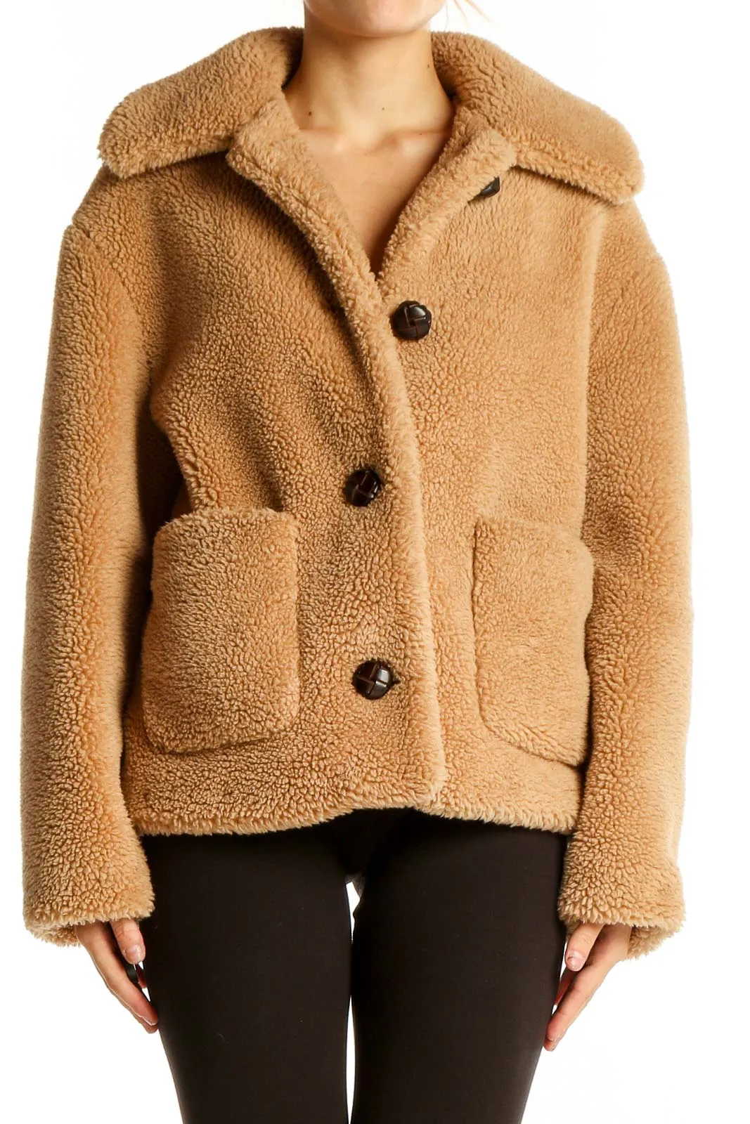 Camel Teddy Bear Cropped Jacket