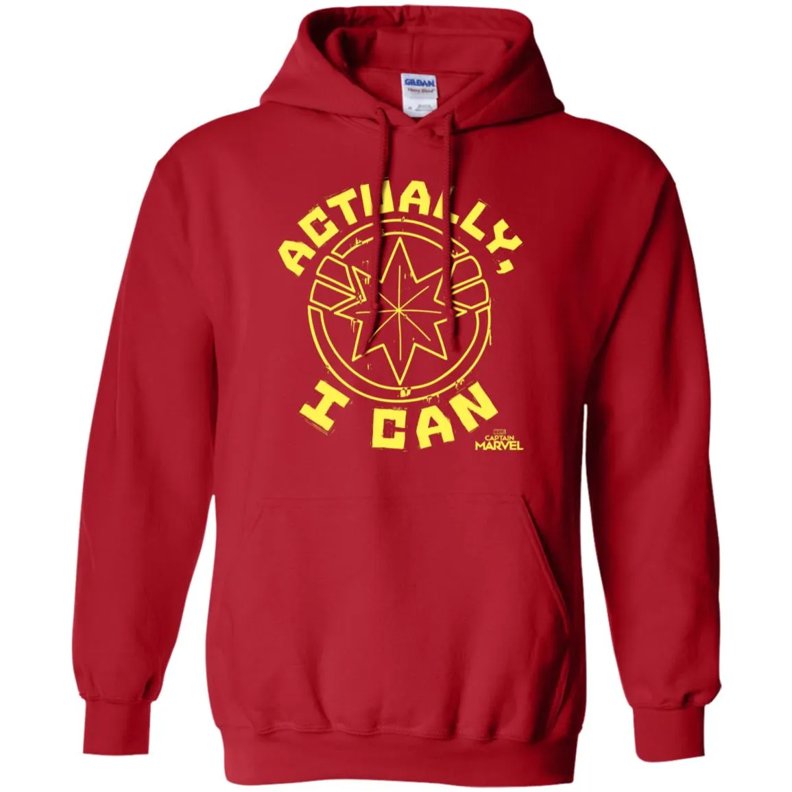 Captain Marvel Actually I Can Yellow Logo Pullover Hoodie Sweatshirt