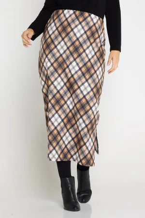 Charlize Column Skirt - Camel Plaid