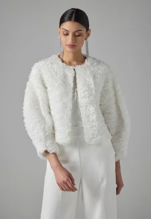 Choice Single Tone Long Sleeve Ruffle Jacket Off White