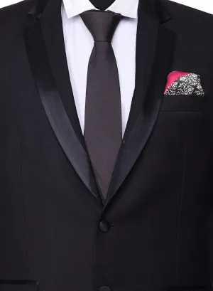 Chokore Black color silk tie & White & Black Silk Pocket Square set