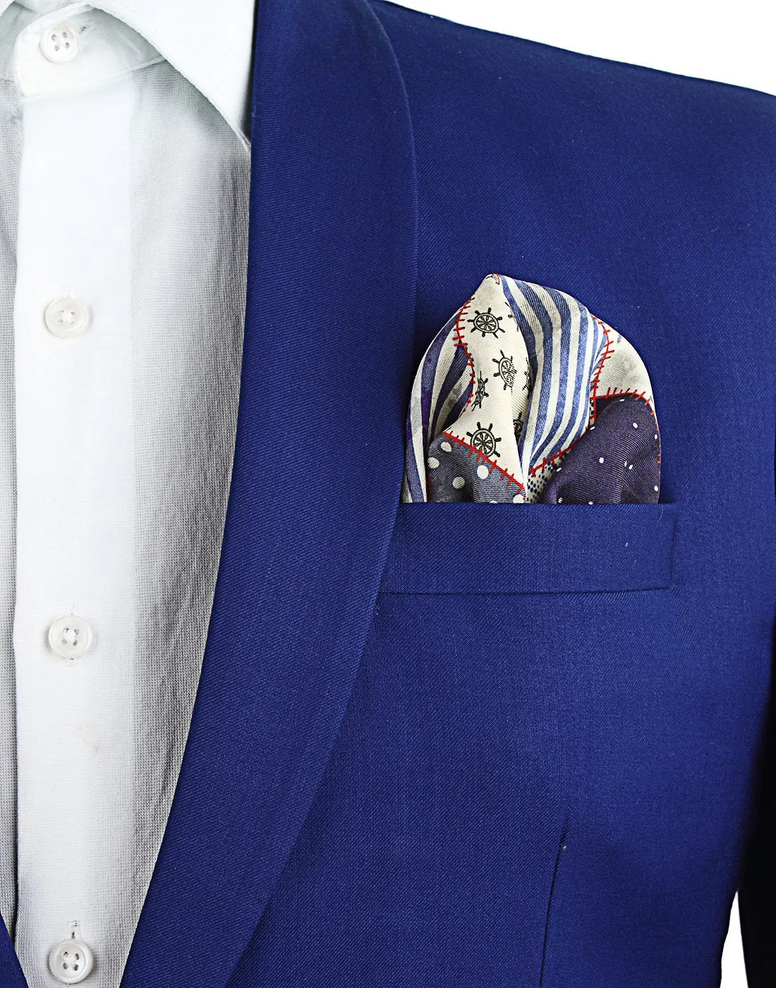 Chokore Blue & Red Pocket Square Marine Line