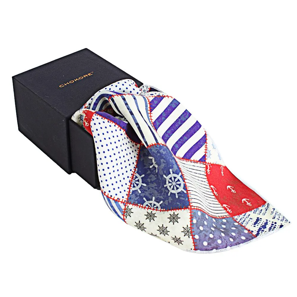 Chokore Blue & Red Pocket Square Marine Line