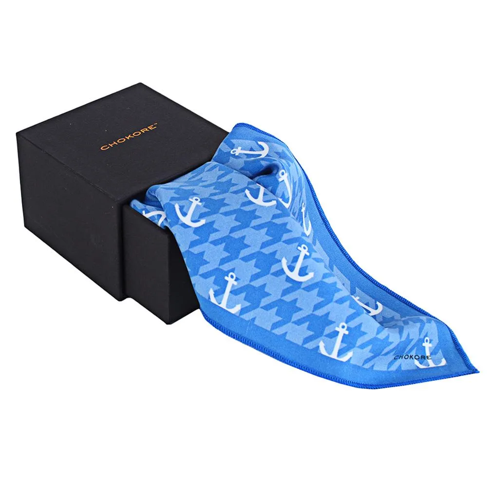 Chokore Blue & White Anchor Pocket Square - Marine line