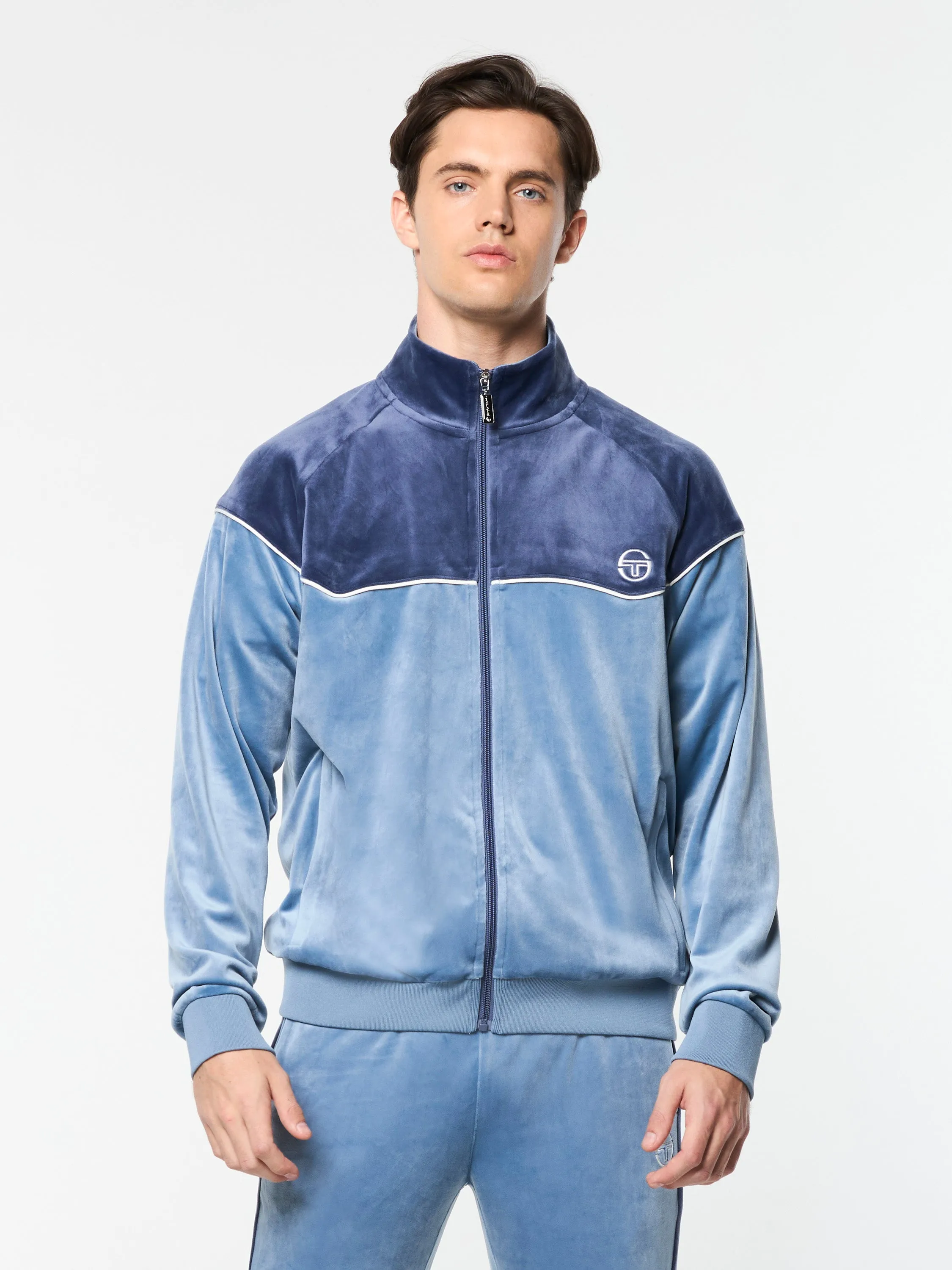 Cielo Velour Track Jacket- Faded Denim