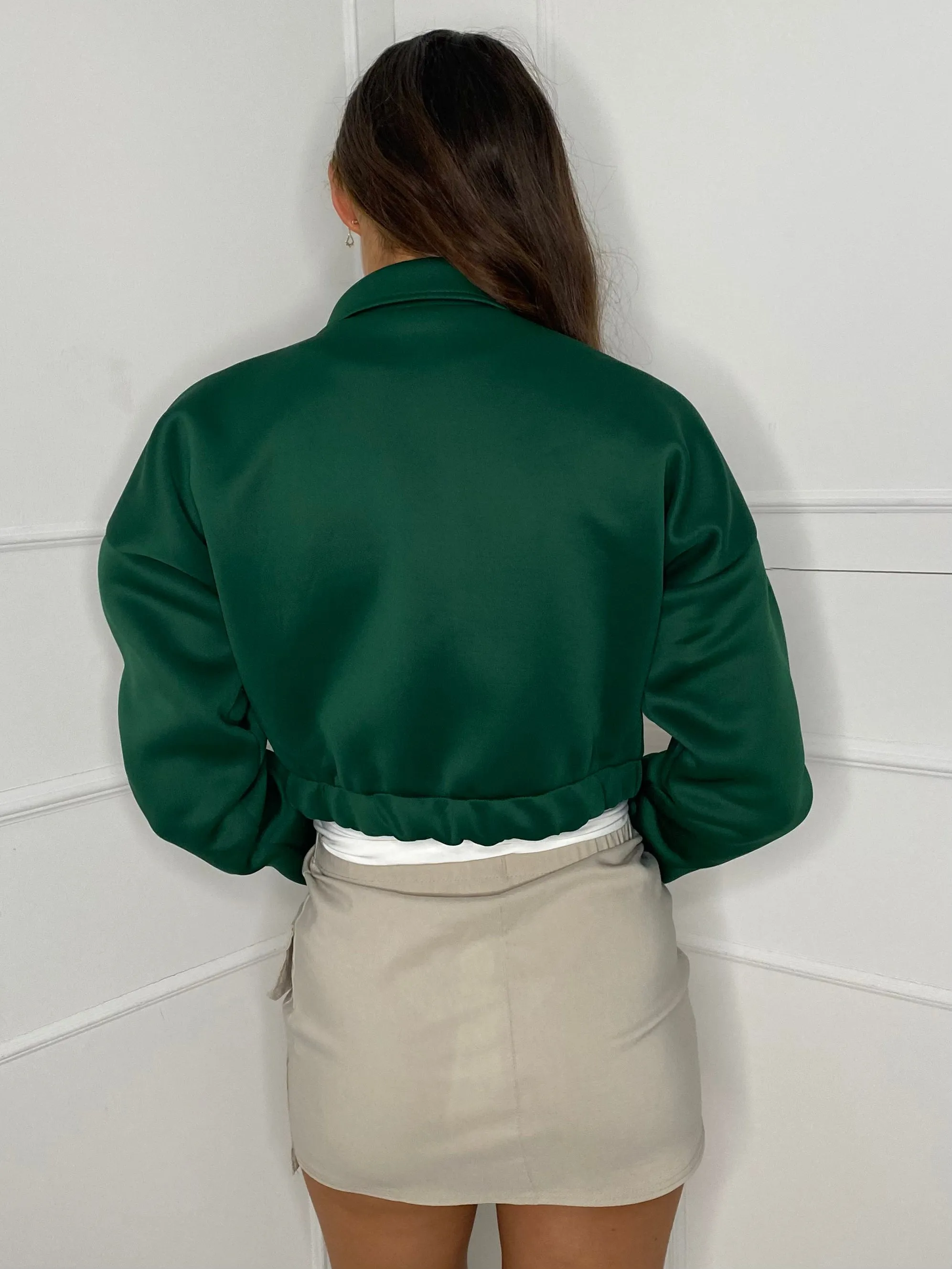 Collar Pocket Detail Cropped Jacket - Green