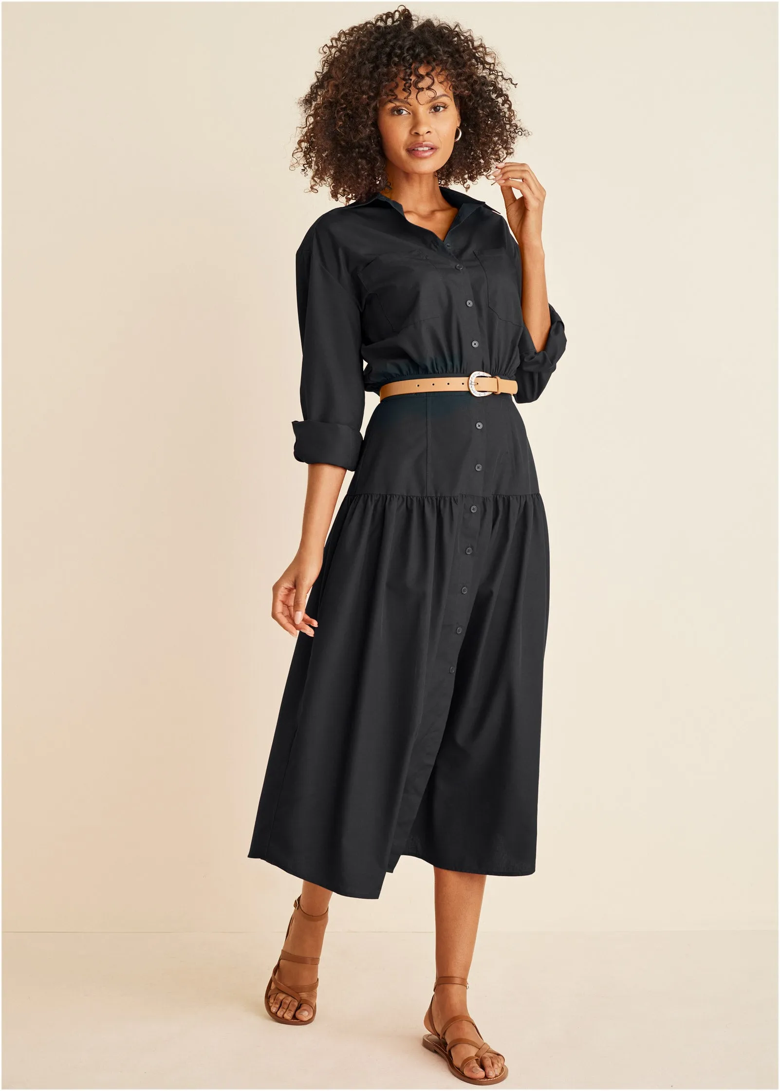 Collared Midi Dress - Black