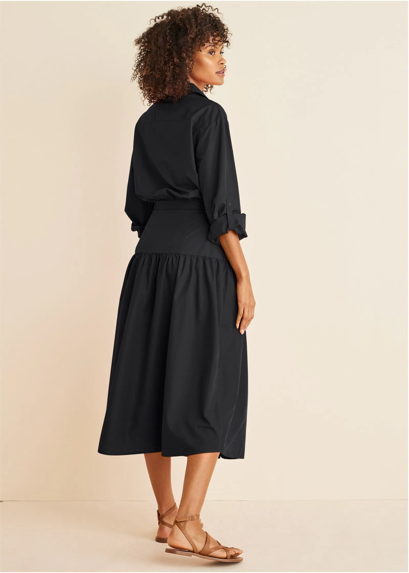 Collared Midi Dress - Black