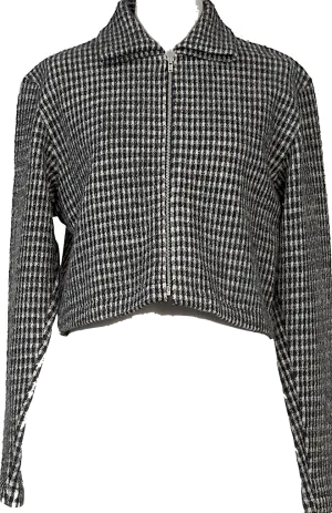 COMME des GARCONS JAPAN. TRICOT. Black, White Wool Check Cropped Knit Jacket