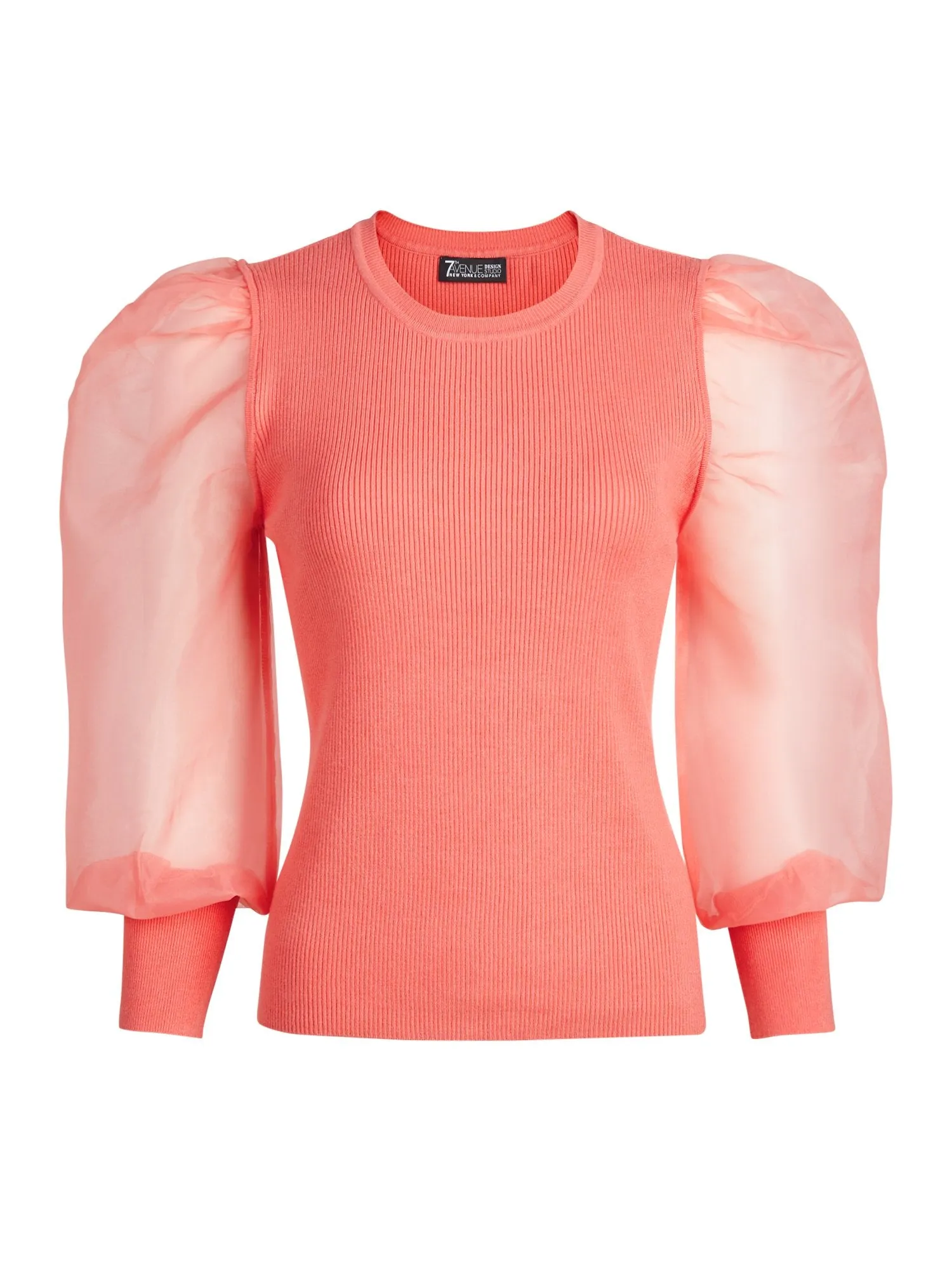 Crewneck Organza Puff-Sleeve Top