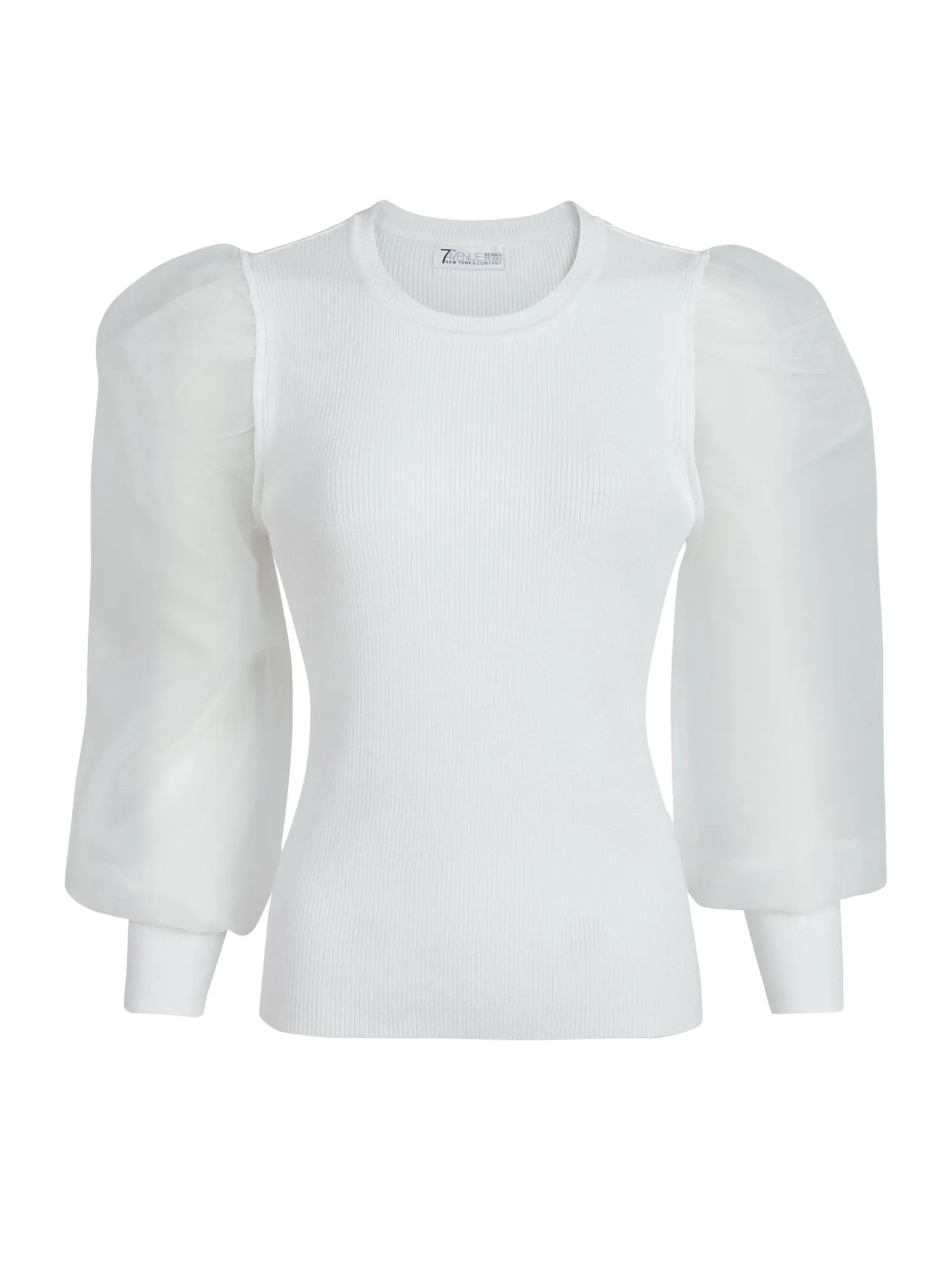 Crewneck Organza Puff-Sleeve Top