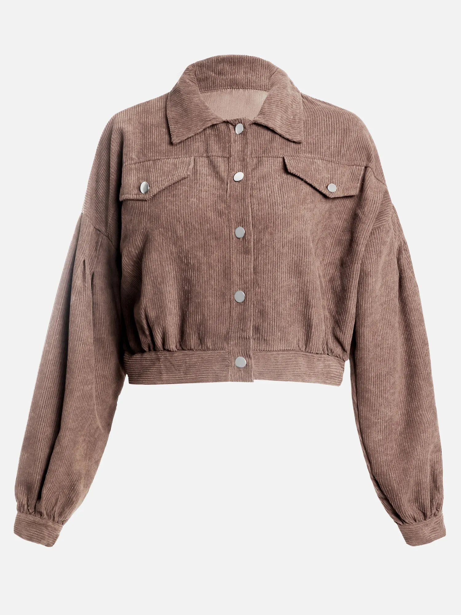 Cropped Corduroy Lantern Sleeve Jacket