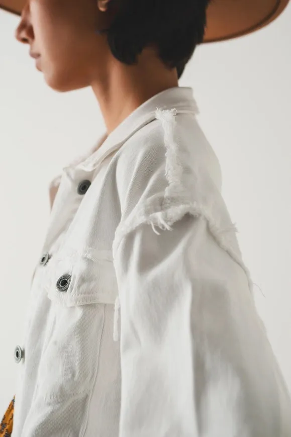 Cropped Denim Trucker Jacket in White