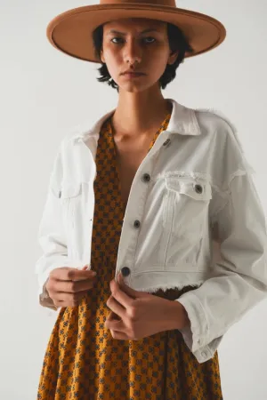 Cropped Denim Trucker Jacket in White