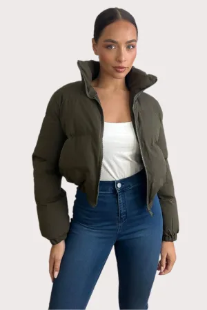 Cropped High Neck Puffer Jacket