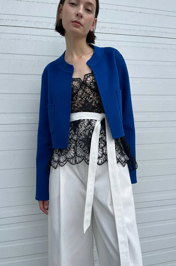 Cropped Open Front Jacket in Royal